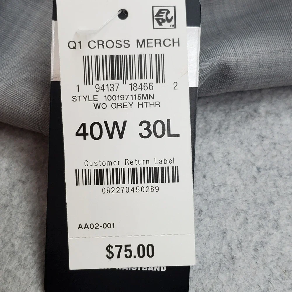 Alfani Men Pants 40W 30L Grey Dress Pants ALFATECH Zipper Button Relaxed 30